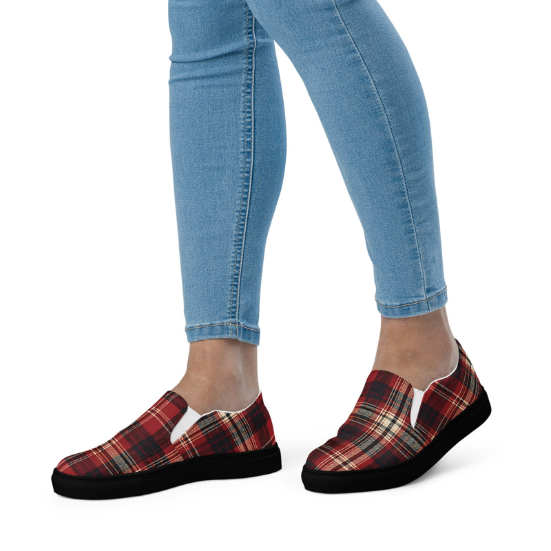 Women’s Shoes, Slip-On's - Flannel, Red