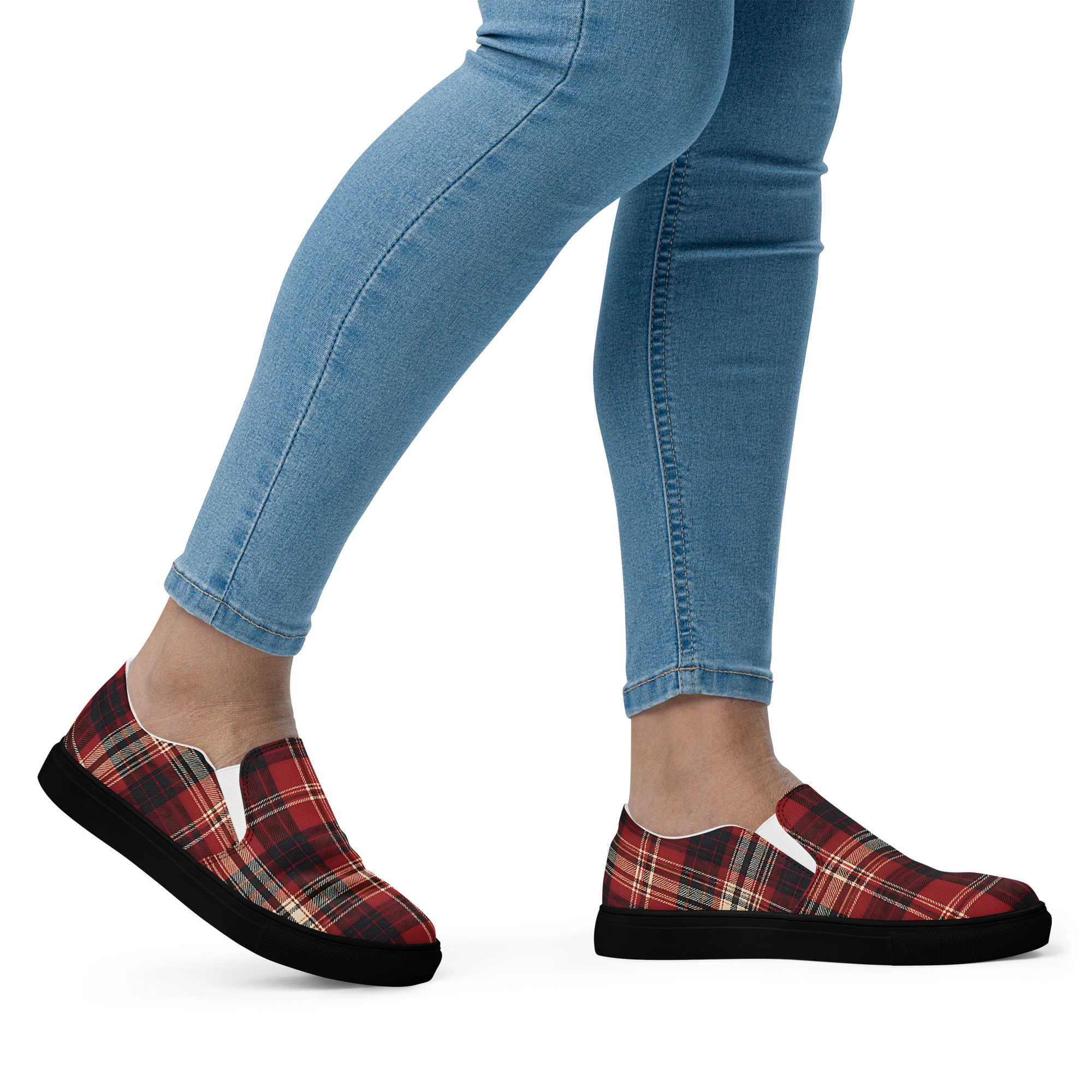 Women’s Shoes, Slip-On's - Flannel, Red
