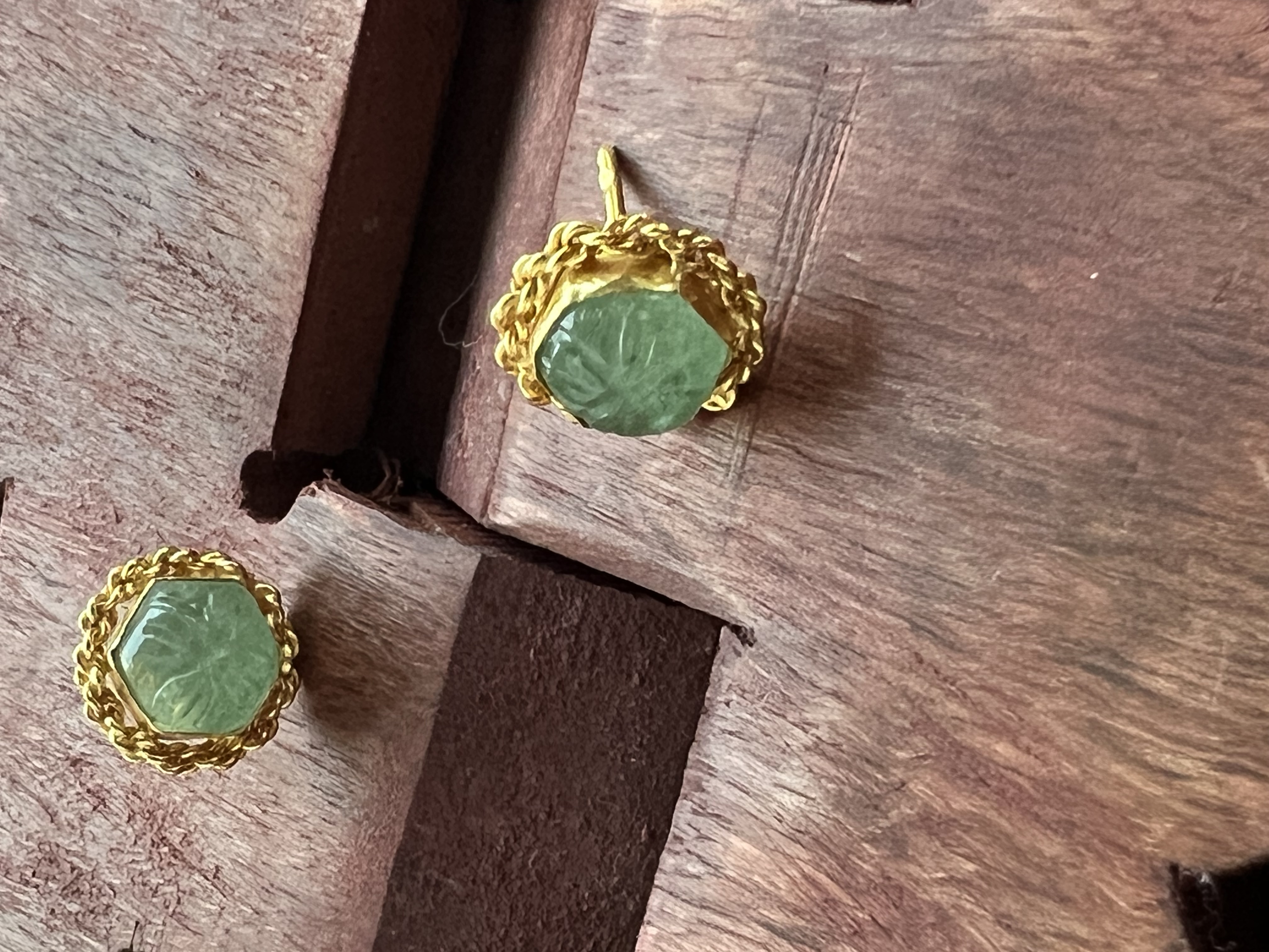Green Stone Gold-Plated Studs - 925 Silver