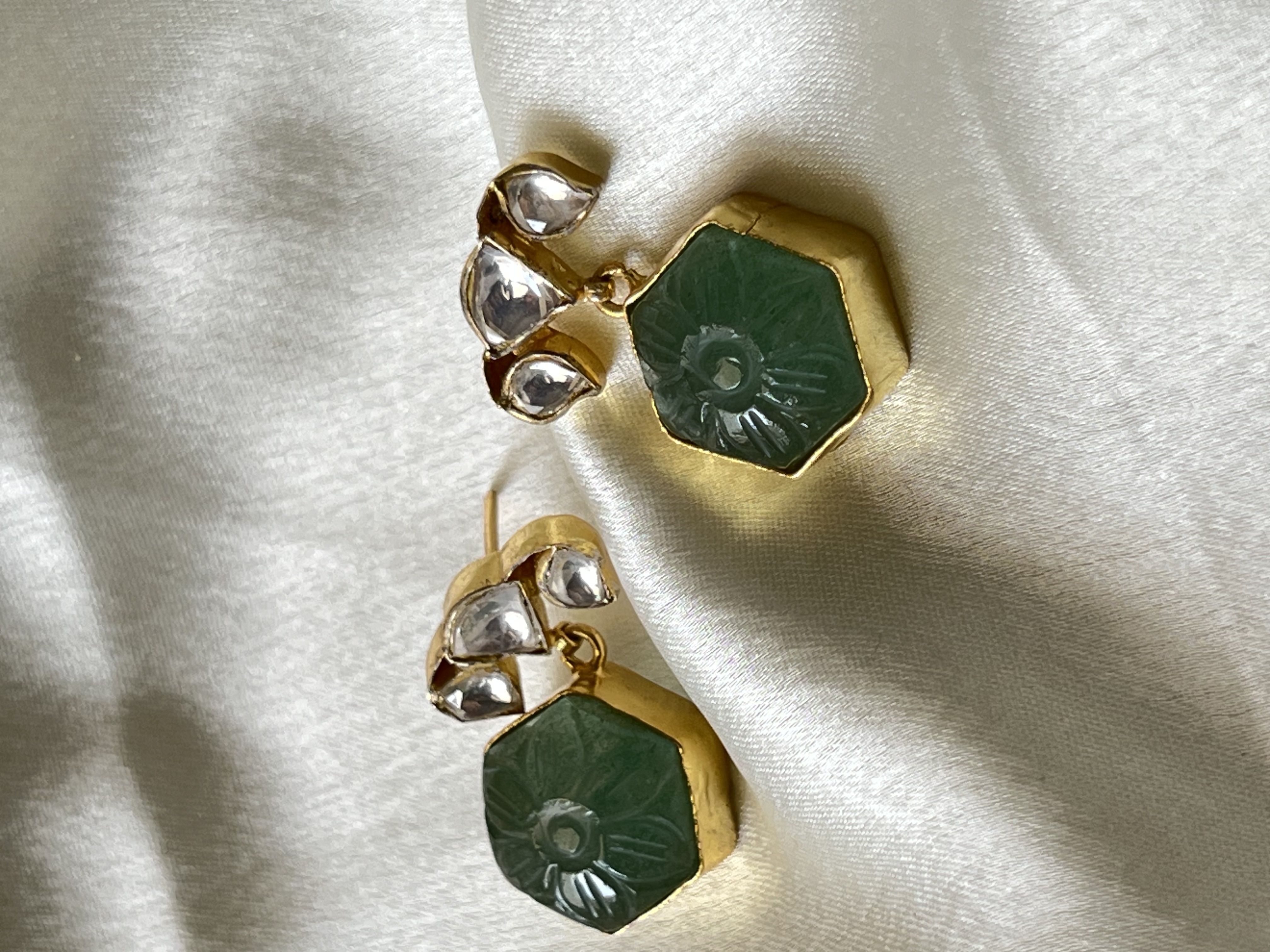 Green Stone Drop Earrings - 925 Sterling Silver