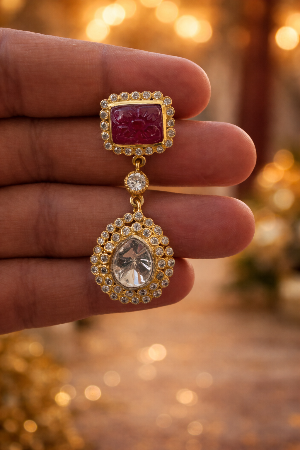 Traditional Kundan Earrings - 925 Sterling Silver 