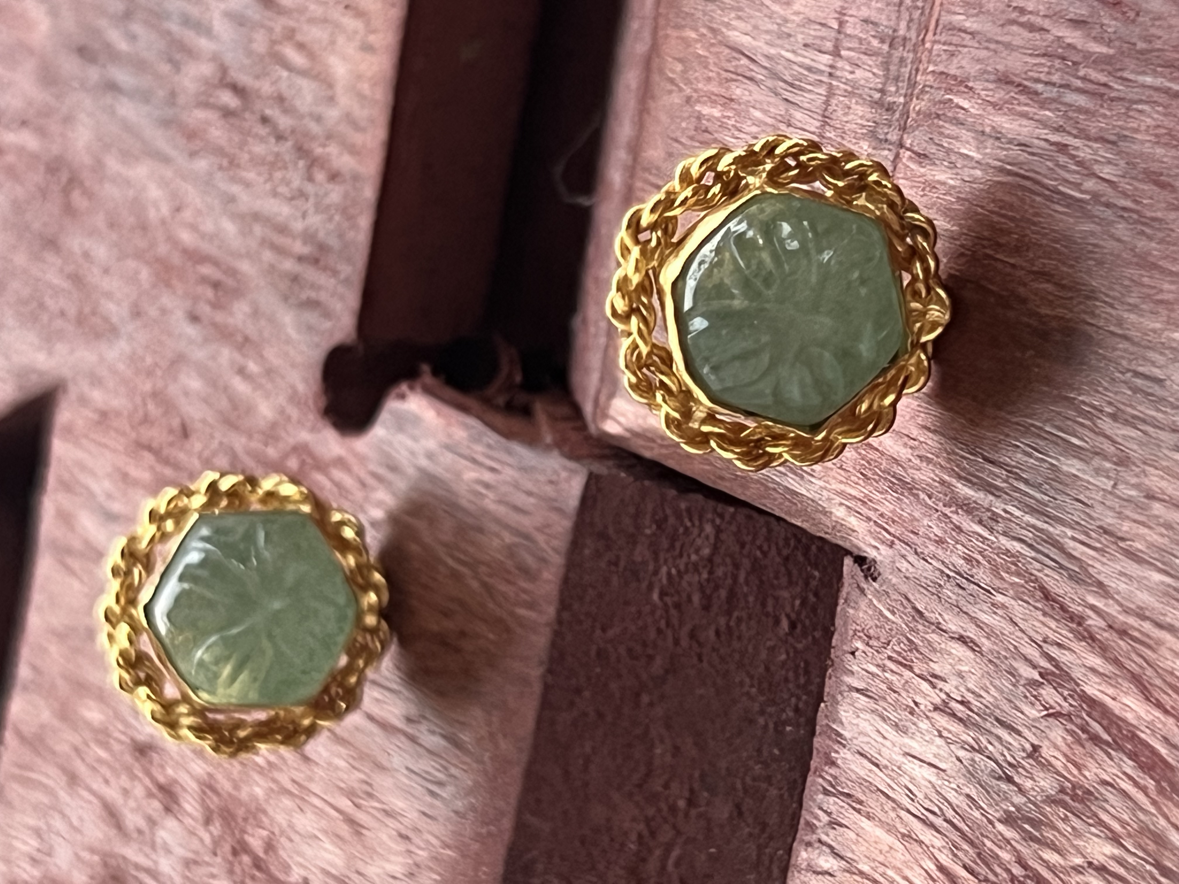 Green Stone Gold-Plated Studs - 925 Silver