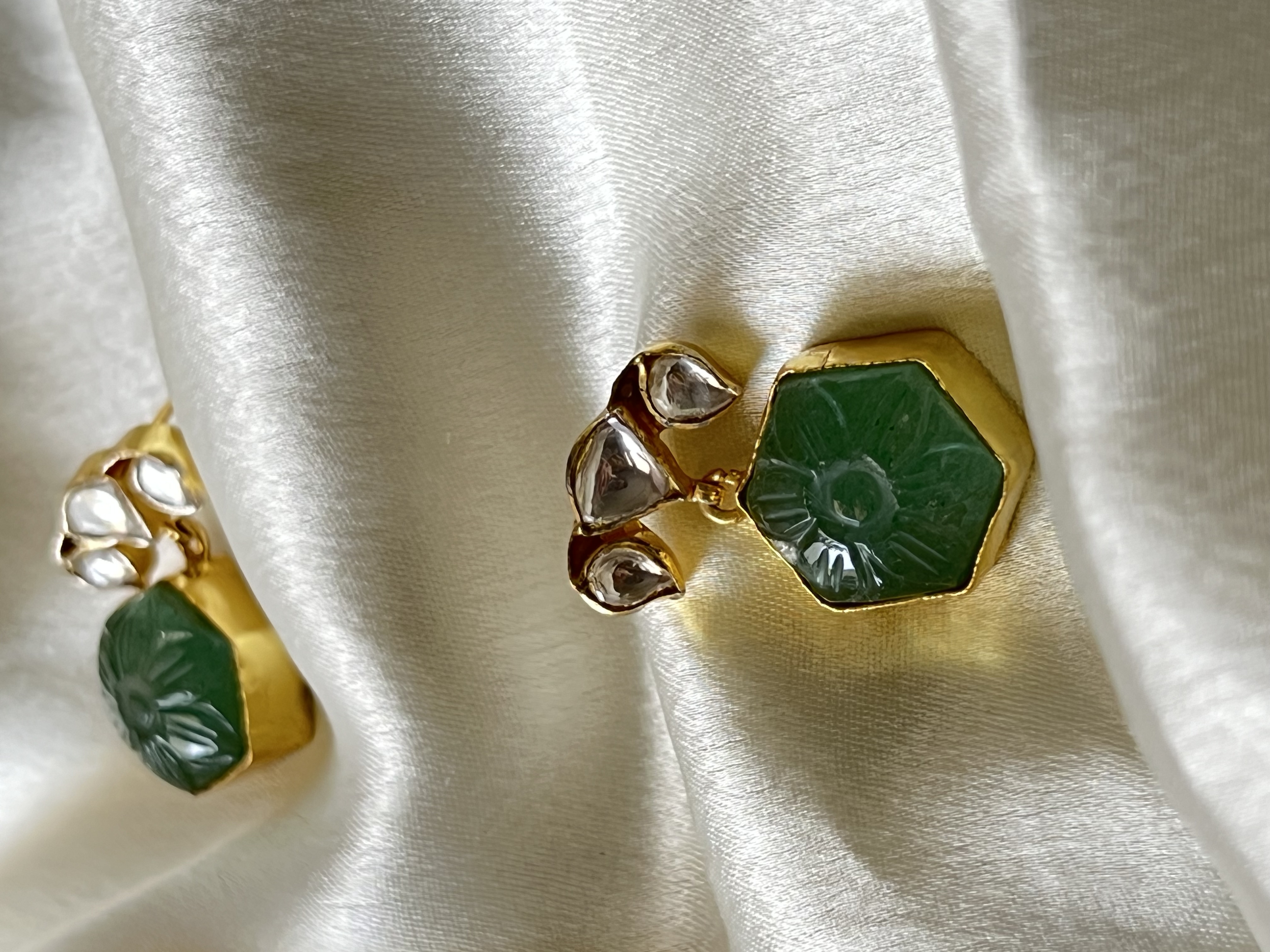 Green Stone Drop Earrings - 925 Sterling Silver