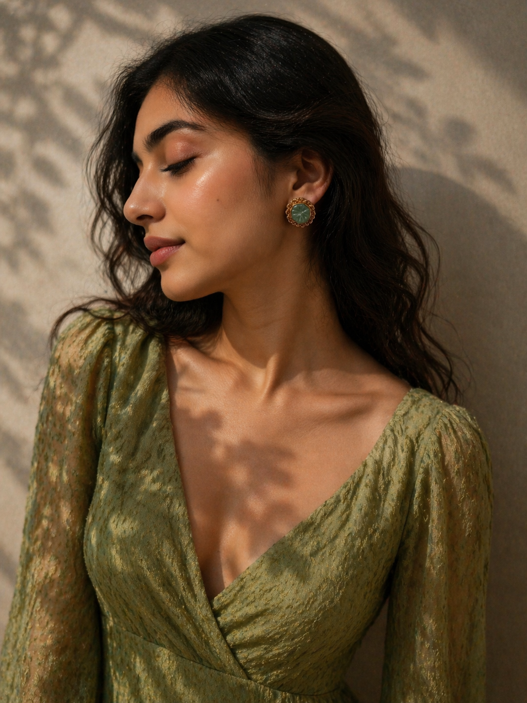 Green Stone Gold-Plated Studs - 925 Silver