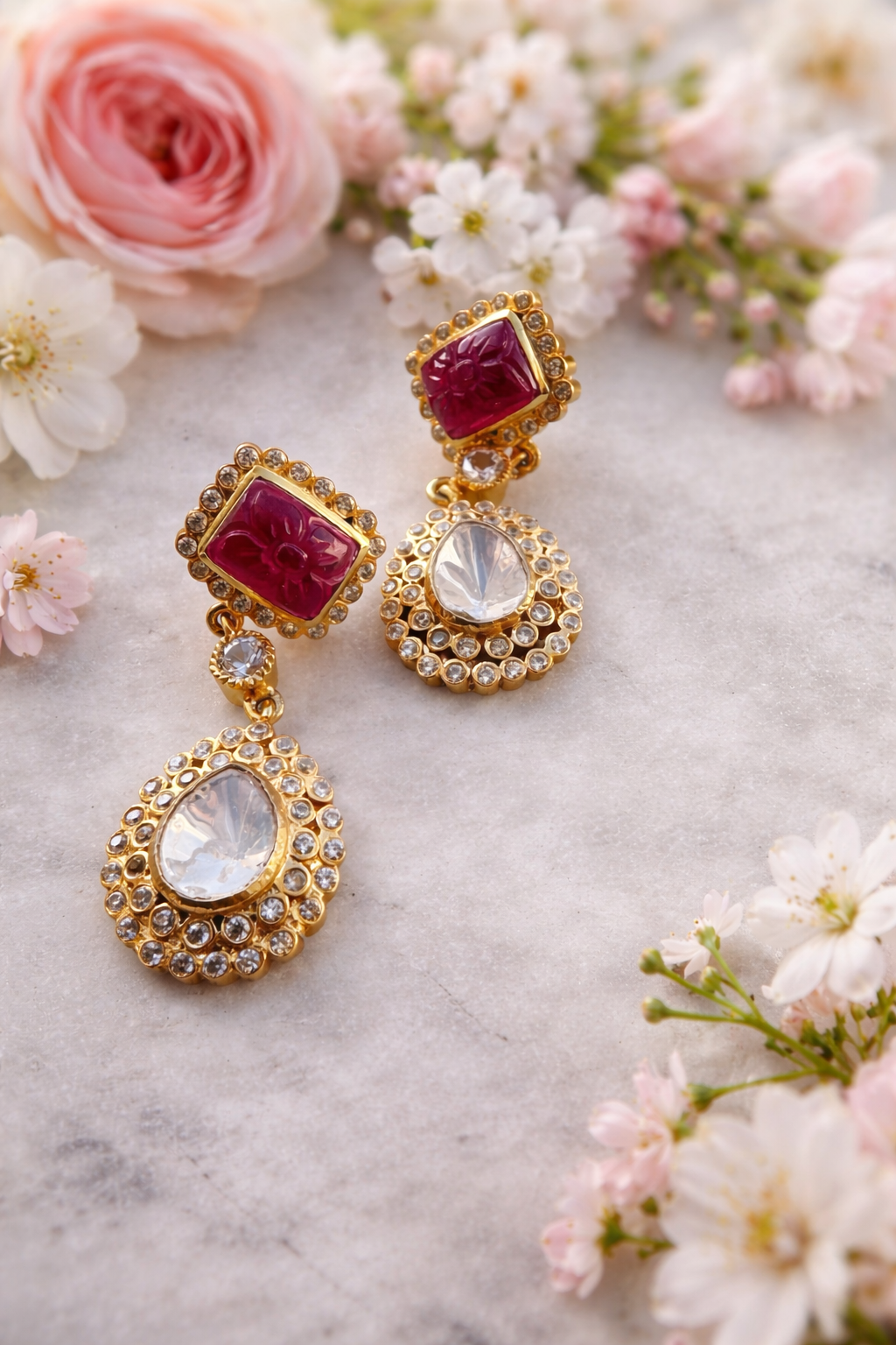 Traditional Kundan Earrings - 925 Sterling Silver 