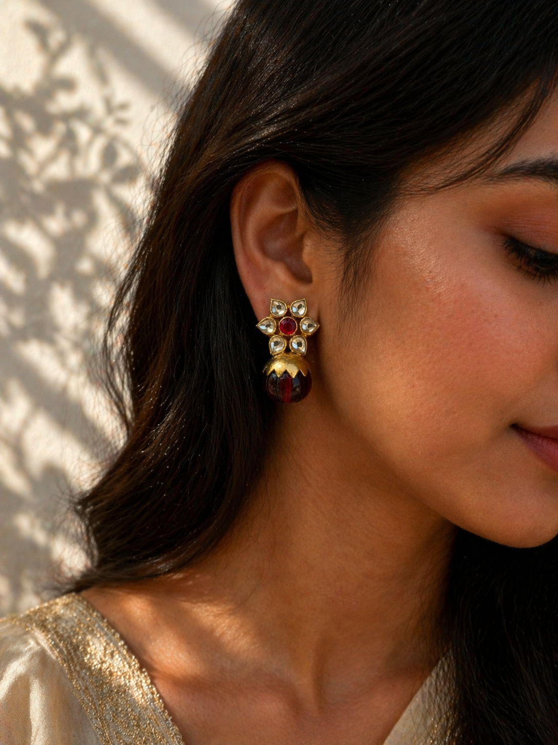 Traditional Kundan Studs - 925 Silver