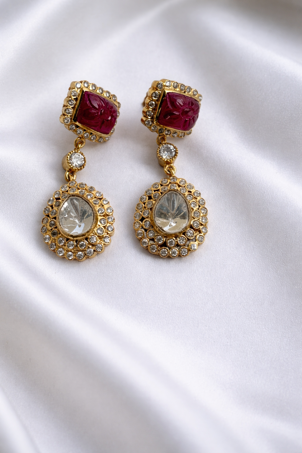Traditional Kundan Earrings - 925 Sterling Silver 
