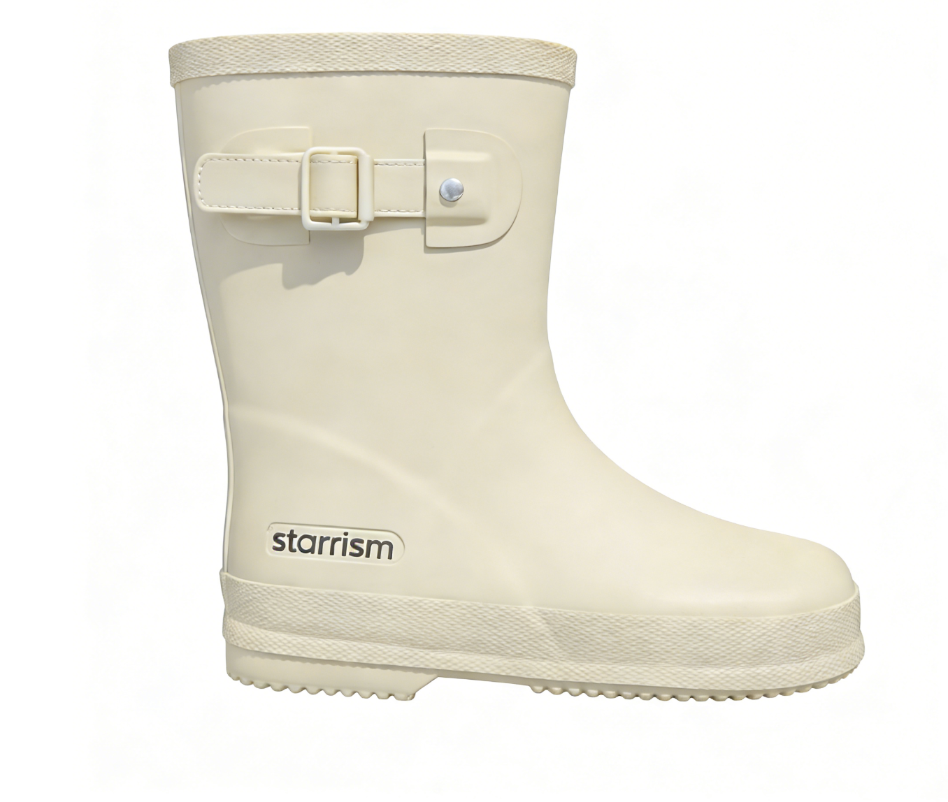 Beige Waterproof Rubber Boot Pu Buckle Design