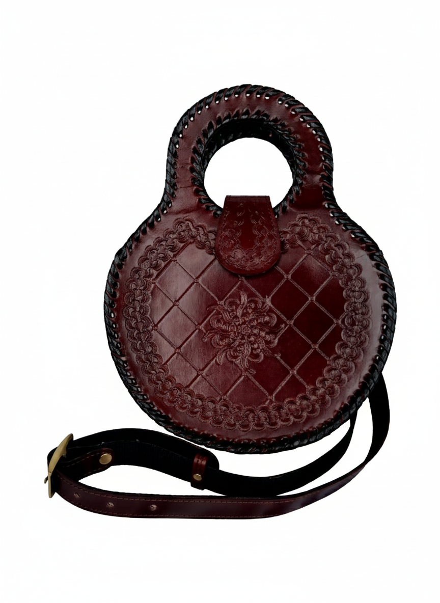 Round Burgundy Leather Handbag