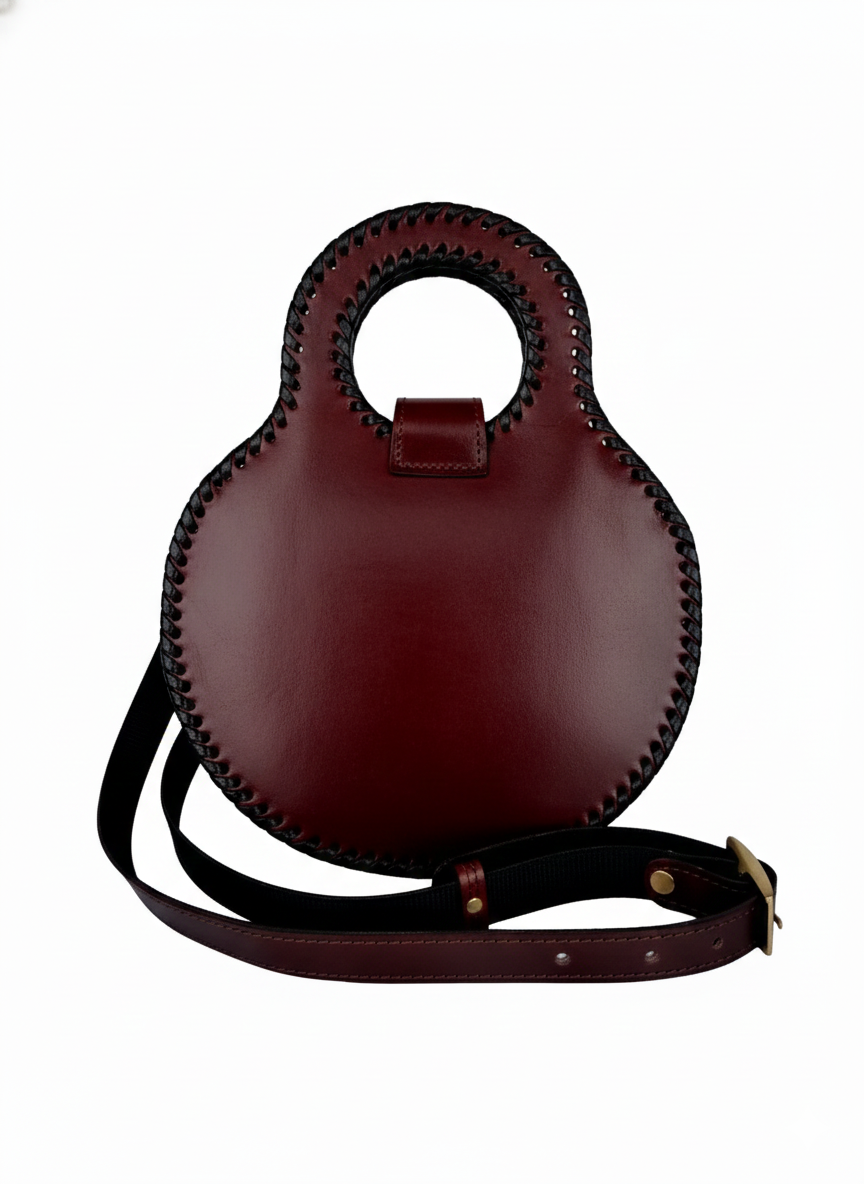 Round Burgundy Leather Handbag
