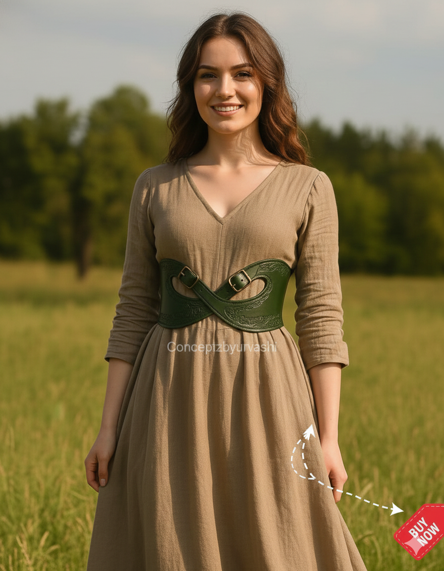 Green Leather Waist Corset Belt