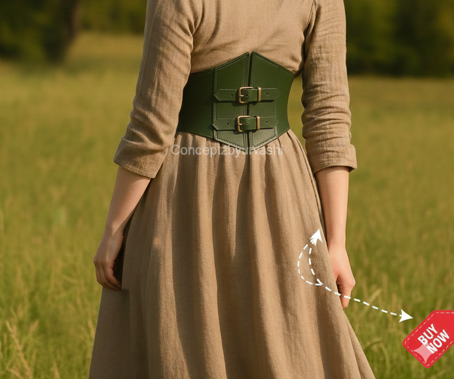 Green Leather Waist Corset Belt