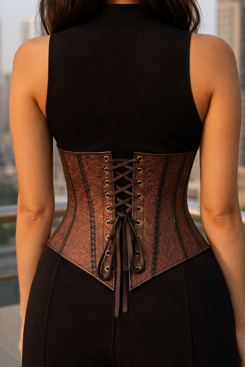 Vintage Brown Lace-Up Corset