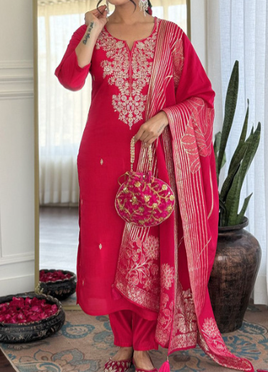 Elegant Red Embroidered Salwar Kameez Set