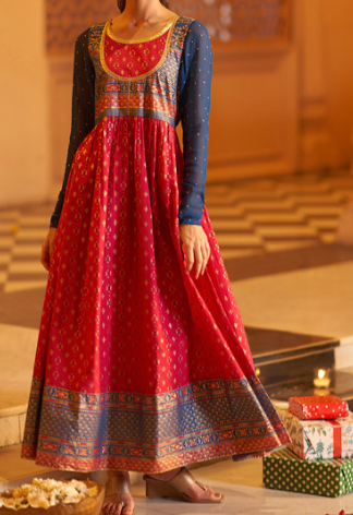 Elegant Red and Blue Anarkali Dress