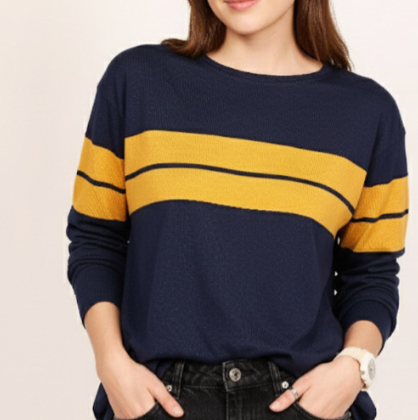 Navy Blue and Yellow Striped Sweater