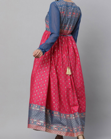 Elegant Red and Blue Anarkali Dress
