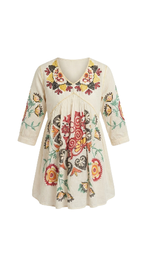 Boho Embroidered Tunic Dress