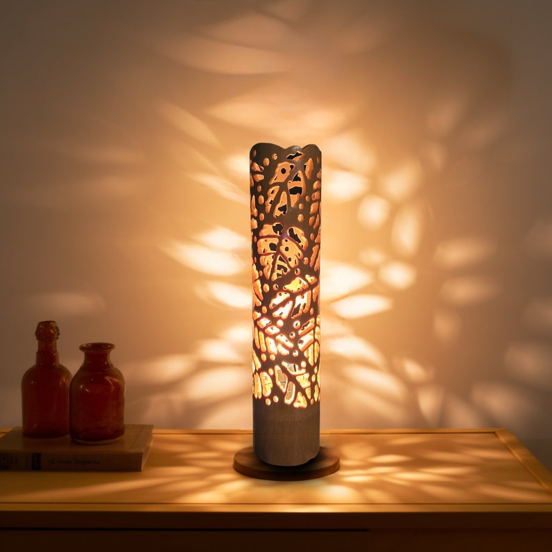 Handmade Bamboo Table Lamp: Zen Leaf Design, Ambient Lighting