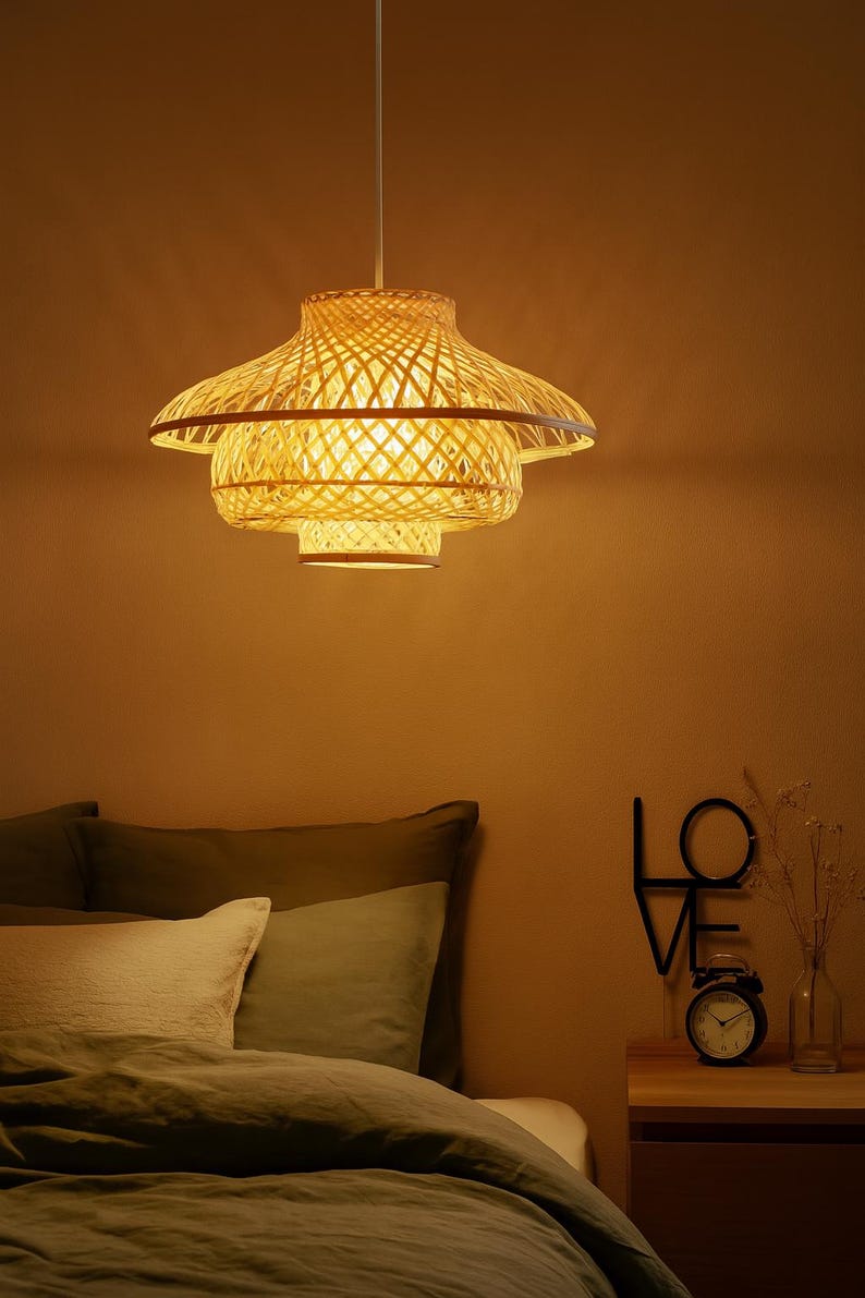 Handwoven Bamboo Pendant Light: Rustic Boho Vietnamese Lantern