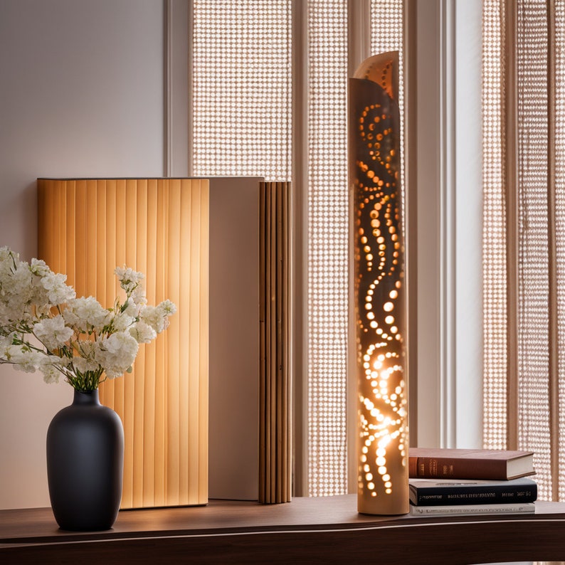 Handmade Bamboo Table Lamp: Japanese Zen Wave Design, 27 inch