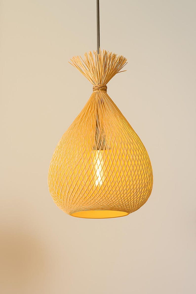 Handwoven Bamboo Pendant Light: Boho Japandi Lampshade