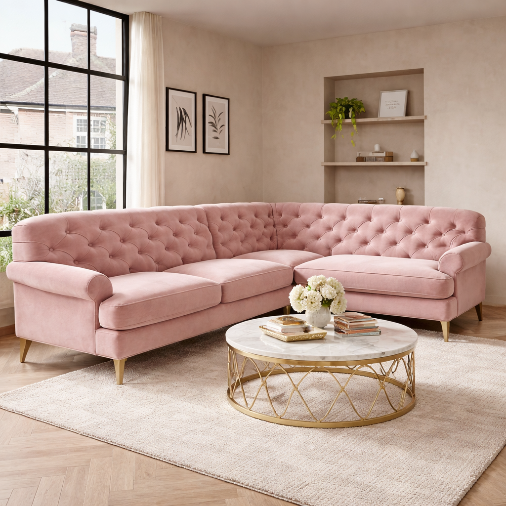 Pink Velvet Sectional Sofa