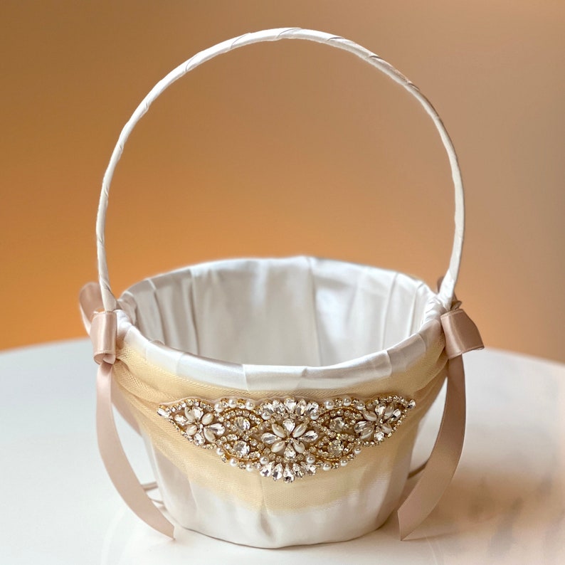 Golden Flower Girl Basket Champagne Wedding Basket Latte Taupe Wedding Flower Basket Cream Flower Girl Baskets Gift Proposal for Wedding