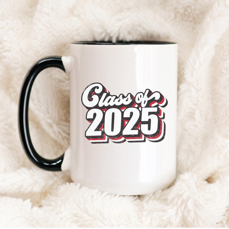 Red and Black Retro Senior Class of 2025 Graduation Coffee Mug, Gift for Him or Her, Graduation Party Gift Ideas, 11oz and 15oz