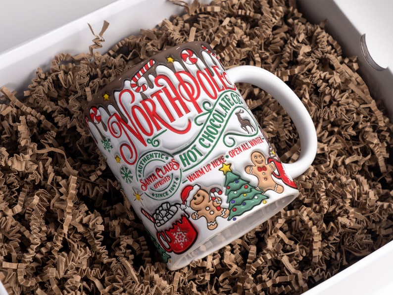3D North Pole Hot Chocolate Inflated Christmas Mug Wrap Sublimation Design 11oz, 12oz & 15oz, Puffy Xmas Mug Wrap PNG, Digital Download