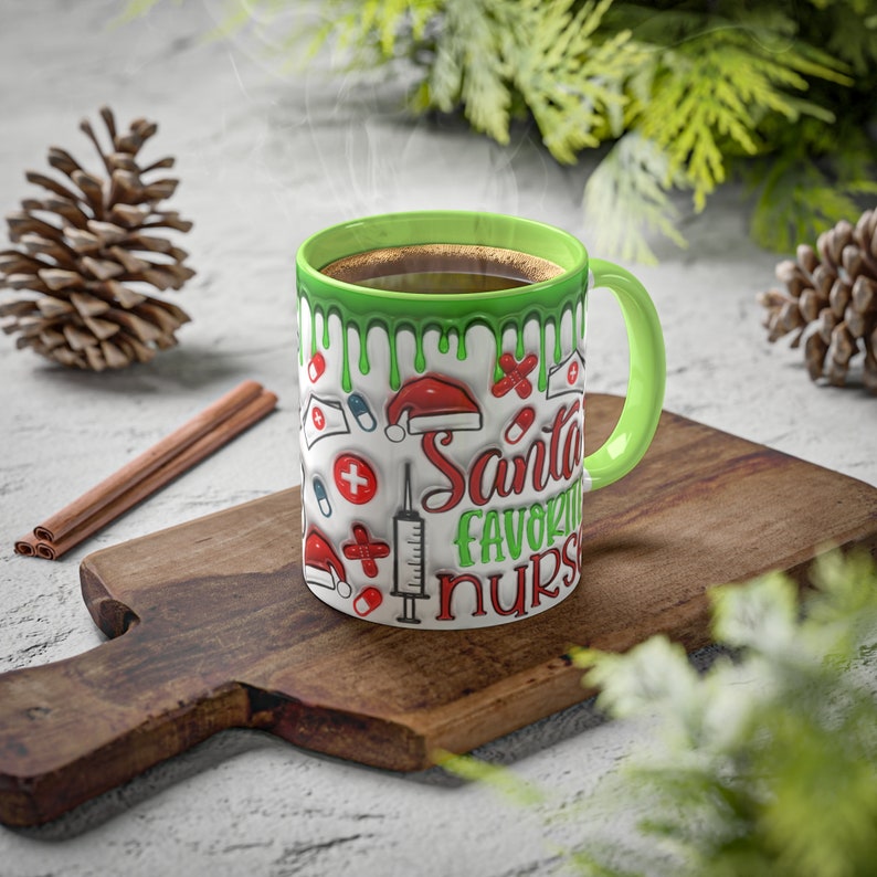 3D Inflated Christmas Mug Wrap Design for Nurses 11oz & 15oz, Puff Nurse Mug PNG, Mug Sublimation Designs, Mug Template For Sublimation