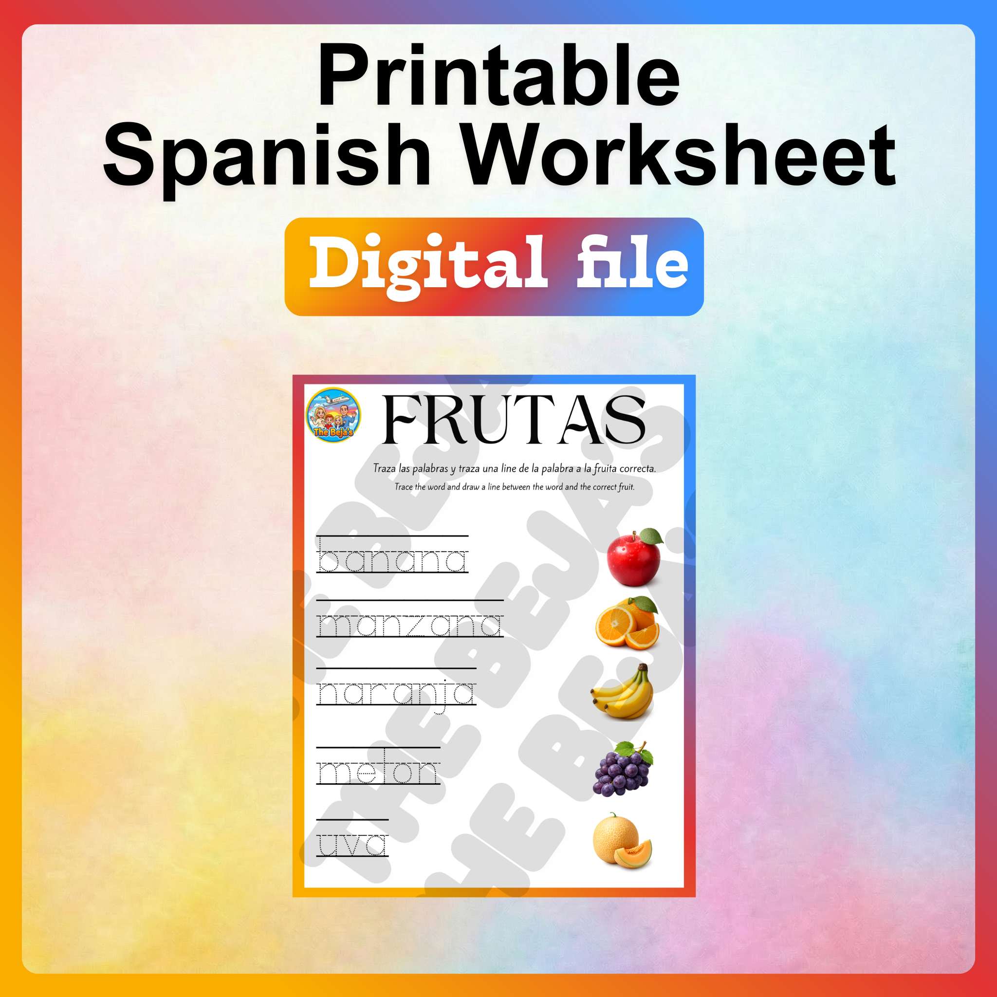 Printable Spanish Worksheets - Fruits 