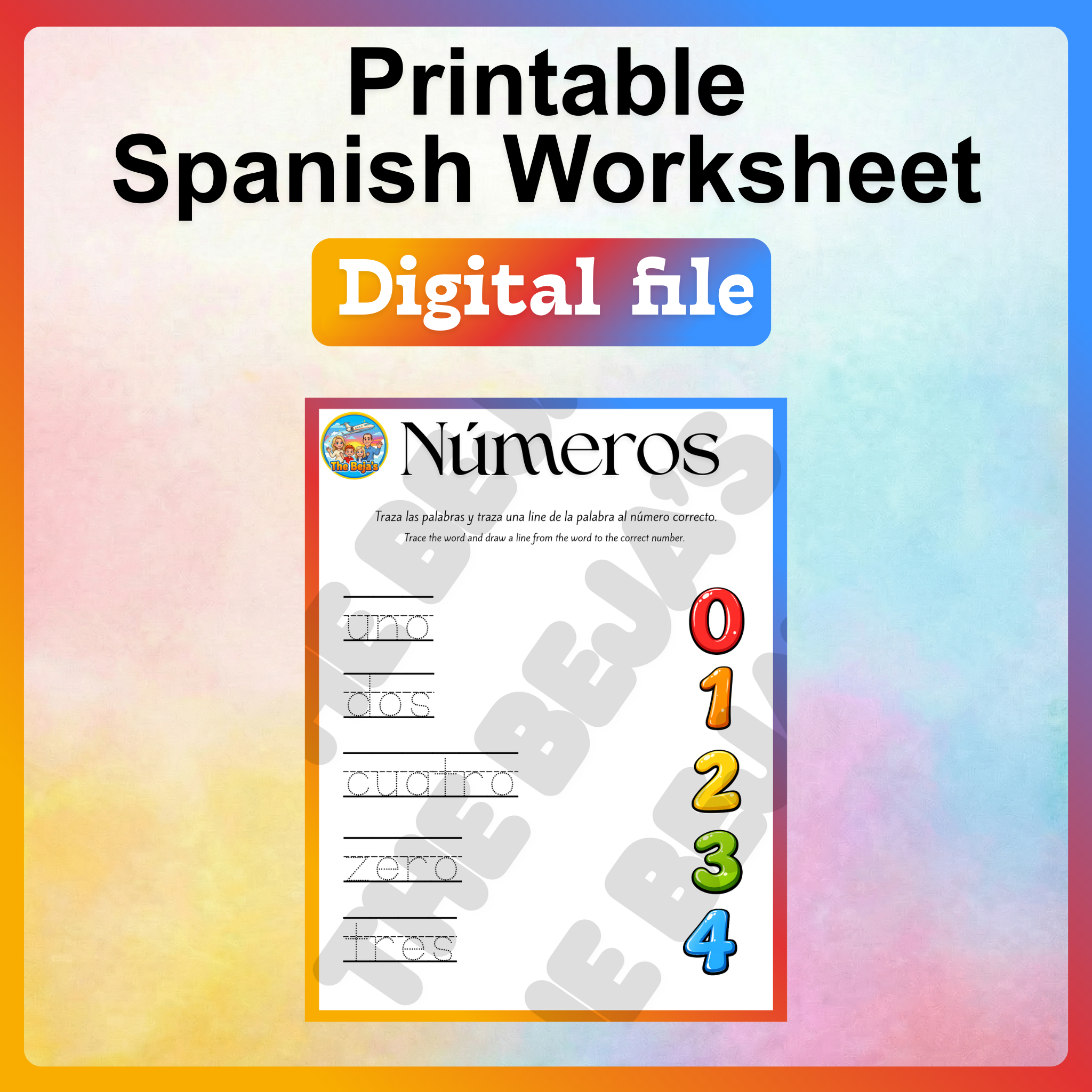 Printable Spanish Worksheet - Numbers