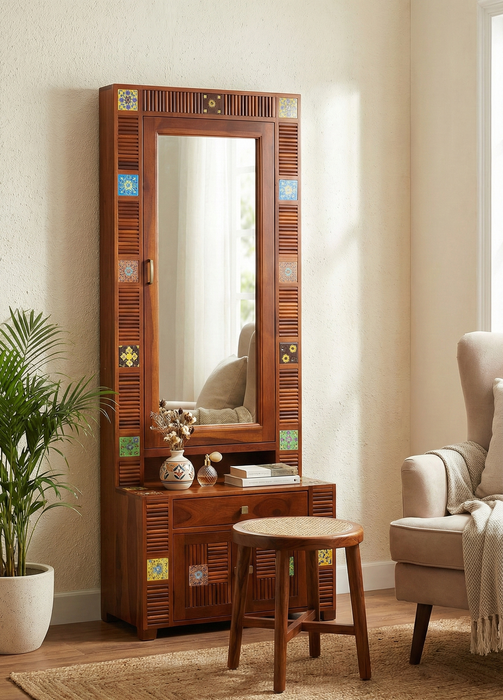 Wooden Dressing Table with Mirror
