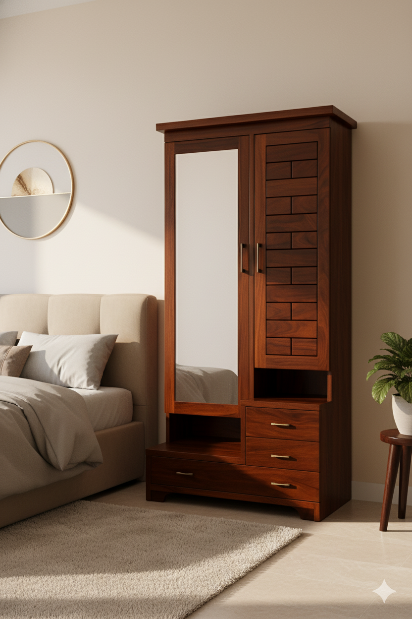 Wooden Wardrobe with Mirror