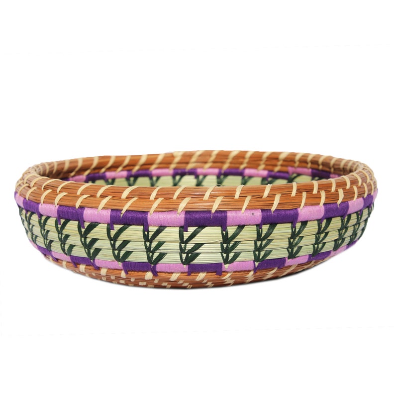 Aurora / 2 Sizes/ Bowl Basket with Handwoven Purple, Lavendar and Green Detail