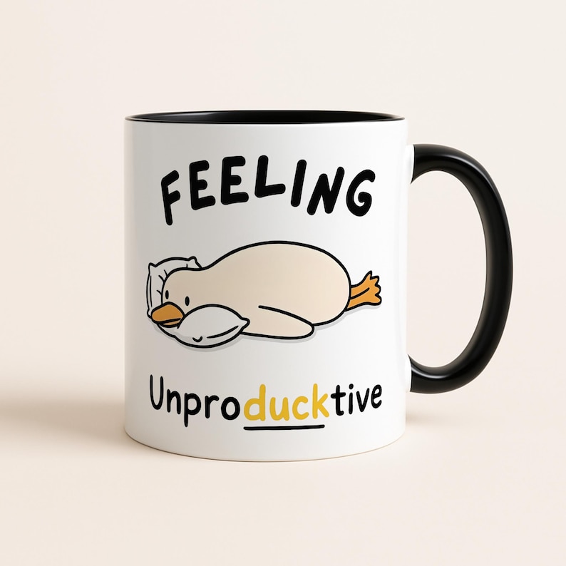 Feeling Unproductive Duck Mug, Funny Coworker Coffee Mug, Novelty Office Work Gift, Lazy Duck Pun Cup, Gift for Procrastinators