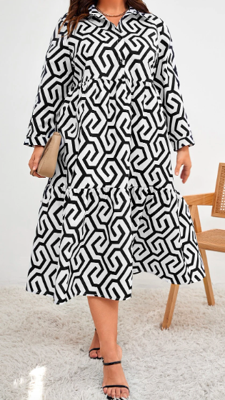 Geometric Print Maxi Dress 2XL