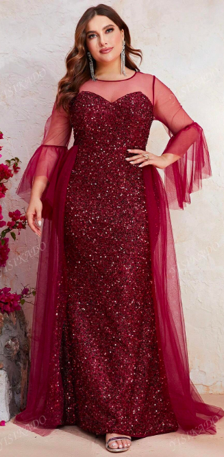 Elegant Burgundy Evening Gown 3XL