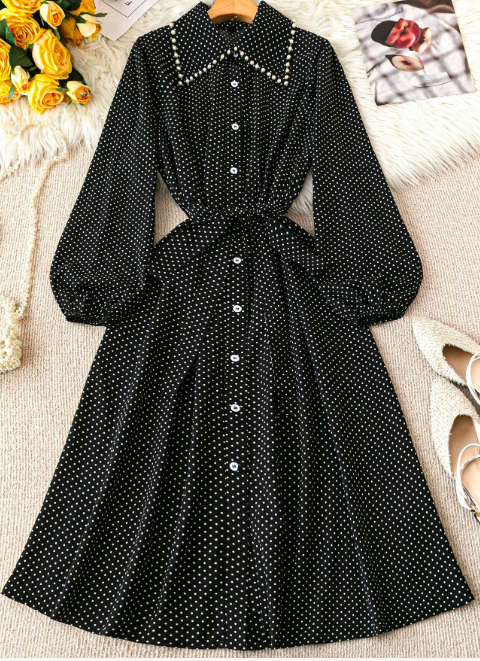 Black Polka Dot Midi Dress 3XL