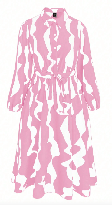 Pink and White Patterned Shirt Dress 3XL