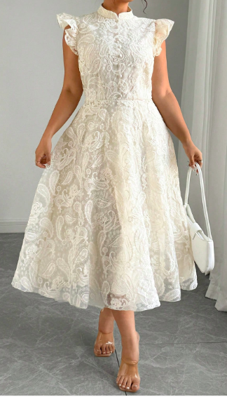 Elegant white lace midi dress 3XL