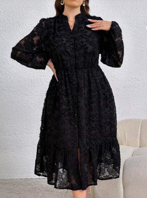 Elegant Black Lace Midi DressC 3XL