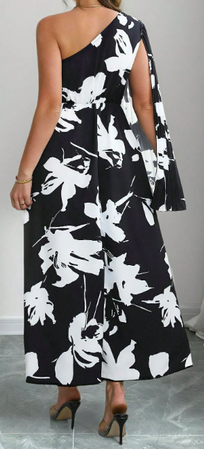 One-shoulder floral maxi dress 3XL 4XL