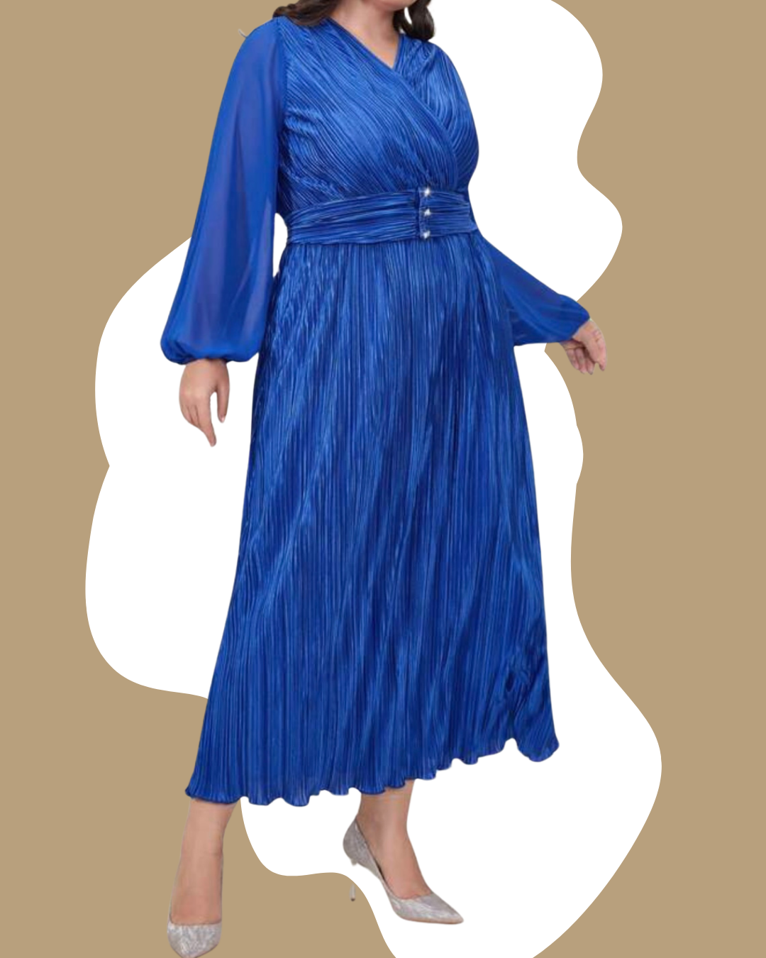 Elegant Blue Pleated Maxi Dress 2XL