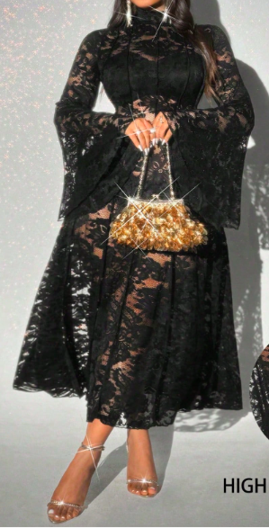 Elegant Black Lace Evening Dress 4XL