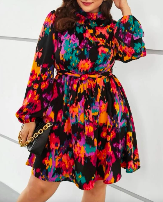 Colourful Abstract Print Dress 3XL
