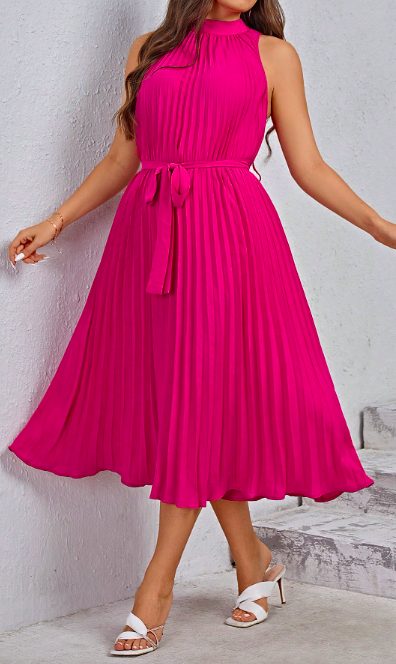 Pink Pleated Midi Dress 2XL