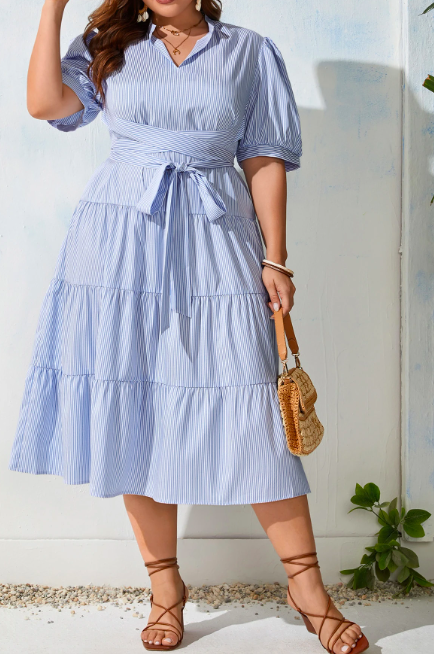 Blue Striped Midi Dress 2XL