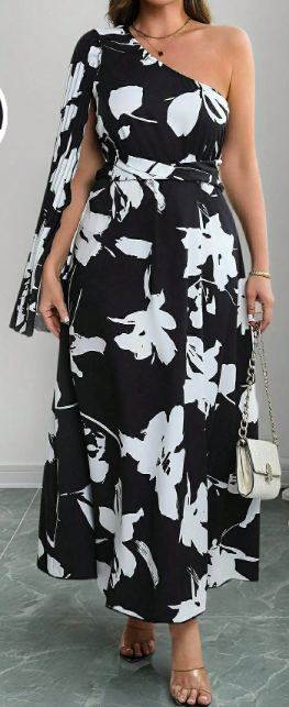 One-shoulder floral maxi dress 3XL 4XL
